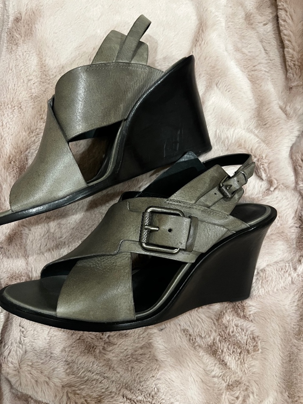 All Saints Grey Leather wedge sandals